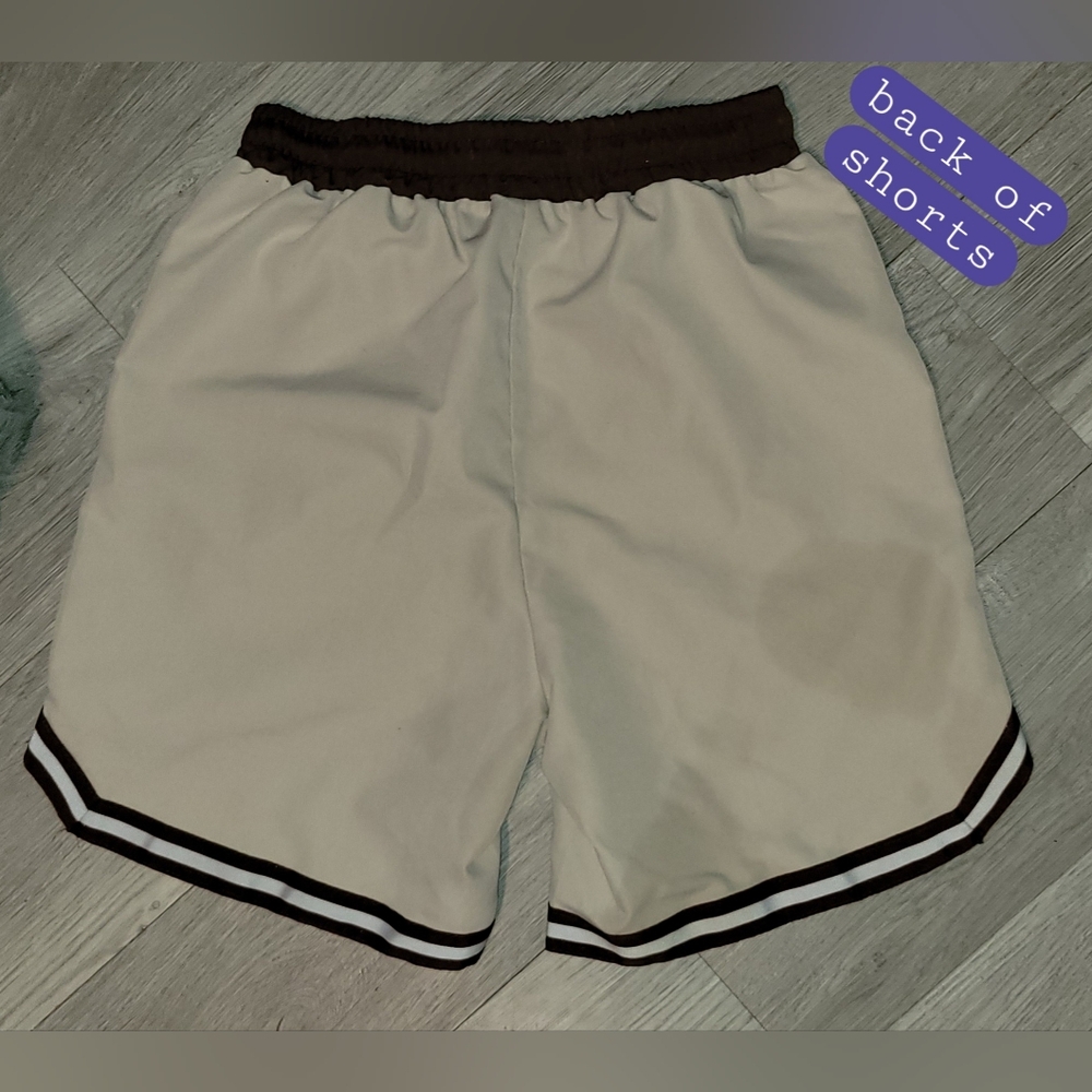 ROMWE Cream and Brown Drawstring Striped Athletic Shorts, Men's Extra Small (XS) - Picture 14 of 16